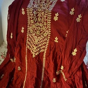 Embroidered Red and Gold Dress